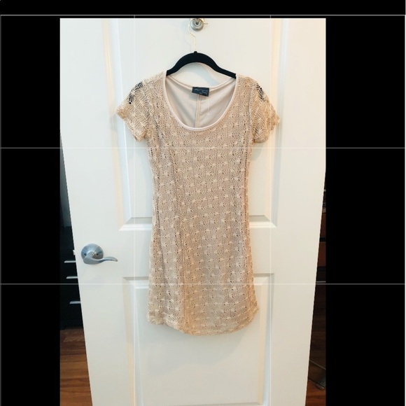 Rosegold Petite Tan Net Lace Overlay Dress - Picture 1 of 14
